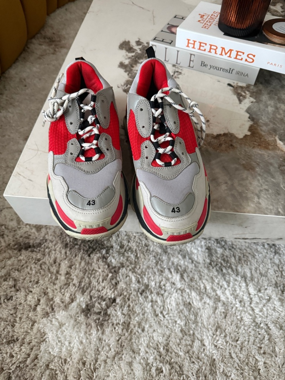 Balenciaga Red and Gray Men's Triple-S Sneakers